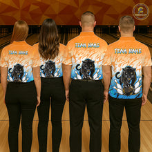 Load image into Gallery viewer, Custom Orange And Blue Leopard Bowling Men Polo &amp; 1/4 Quarter Zip Shirt, Bowling League Team Shirt NBT889