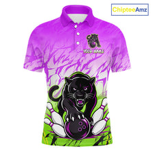 Load image into Gallery viewer, Custom Purple And Green Leopard Bowling Men Polo &amp; 1/4 Quarter Zip Shirt, Bowling League Team Shirt NBT890