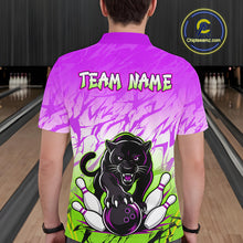 Load image into Gallery viewer, Custom Purple And Green Leopard Bowling Men Polo &amp; 1/4 Quarter Zip Shirt, Bowling League Team Shirt NBT890