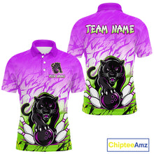 Load image into Gallery viewer, Custom Purple And Green Leopard Bowling Men Polo &amp; 1/4 Quarter Zip Shirt, Bowling League Team Shirt NBT890