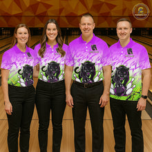 Load image into Gallery viewer, Custom Purple And Green Leopard Bowling Men Polo &amp; 1/4 Quarter Zip Shirt, Bowling League Team Shirt NBT890