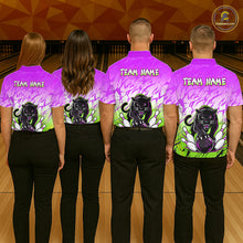 Load image into Gallery viewer, Custom Purple And Green Leopard Bowling Women Polo &amp; 1/4 Quarter Zip Shirt, Bowling League Team Shirt NBT890