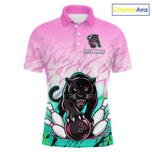 Load image into Gallery viewer, Custom Pink And Turquoise Leopard Bowling Men Polo &amp; 1/4 Quarter Zip Shirt, Bowling League Team Shirt NBT891