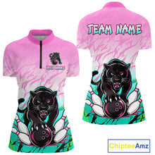 Load image into Gallery viewer, Custom Pink And Turquoise Leopard Bowling Women Polo &amp; 1/4 Quarter Zip Shirt, Bowling League Team Shirt NBT891