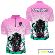 Load image into Gallery viewer, Custom Pink And Turquoise Leopard Bowling Men Polo &amp; 1/4 Quarter Zip Shirt, Bowling League Team Shirt NBT891