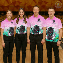 Load image into Gallery viewer, Custom Pink And Turquoise Leopard Bowling Men Polo &amp; 1/4 Quarter Zip Shirt, Bowling League Team Shirt NBT891