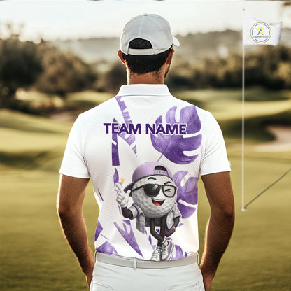 Funny Golf Ball Tropical Pattern Custom Mens Golf Polo Shirts, Golfing Gifts|Purple NBT710