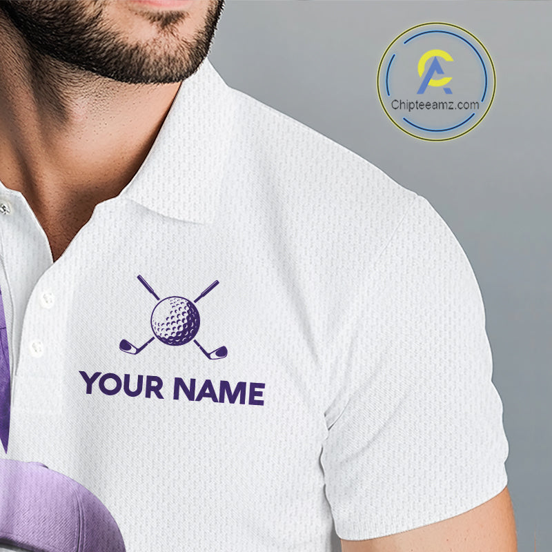 Funny Golf Ball Tropical Pattern Custom Mens Golf Polo Shirts, Golfing Gifts|Purple NBT710