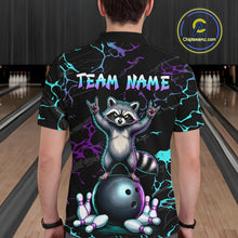 Load image into Gallery viewer, Neon Blue Purple Funny Raccoon Bowling Team Shirt Customized Bowling League Polo &amp; 1/4 Zip Gift For Men NBT893