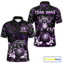 Load image into Gallery viewer, Purple Funny Raccoon Bowling Team Shirt Customized Bowling League Polo &amp; 1/4 Zip Gift For Men NBT894