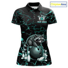 Load image into Gallery viewer, Turquoise Funny Raccoon Bowling Team Shirt Customized Bowling League Polo &amp; 1/4 Zip Gift For Women NBT895