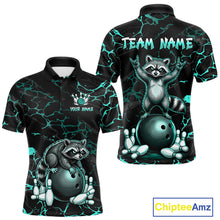 Load image into Gallery viewer, Turquoise Funny Raccoon Bowling Team Shirt Customized Bowling League Polo &amp; 1/4 Zip Gift For Men NBT895