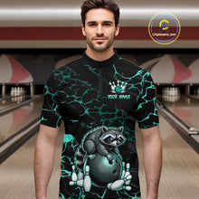 Load image into Gallery viewer, Turquoise Funny Raccoon Bowling Team Shirt Customized Bowling League Polo &amp; 1/4 Zip Gift For Men NBT895