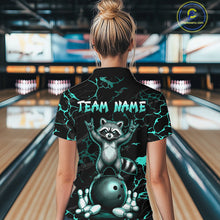 Load image into Gallery viewer, Turquoise Funny Raccoon Bowling Team Shirt Customized Bowling League Polo &amp; 1/4 Zip Gift For Women NBT895