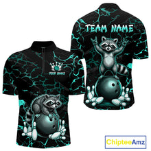 Load image into Gallery viewer, Turquoise Funny Raccoon Bowling Team Shirt Customized Bowling League Polo &amp; 1/4 Zip Gift For Men NBT895