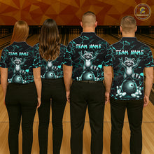 Load image into Gallery viewer, Turquoise Funny Raccoon Bowling Team Shirt Customized Bowling League Polo &amp; 1/4 Zip Gift For Men NBT895