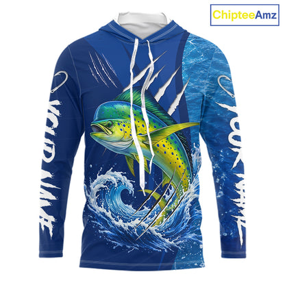 Mahi Mahi Fishing Custom Long Sleeve Hooded Performance Fishing Shirts, Mahi Mahi Saltwater Fishing Shirt NBT721
