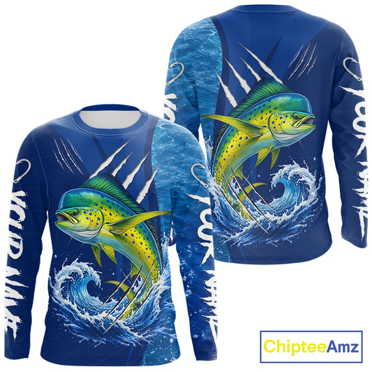 Mahi Mahi Fishing Custom Long Sleeve Performance Fishing Shirts, Mahi Mahi Saltwater Fishing Shirt NBT721