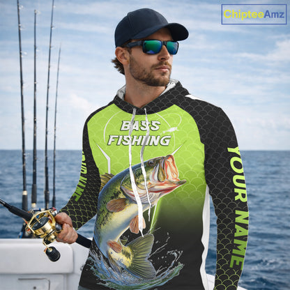 Custom Largemouth Bass Fishing Hood Fish Scale Custom Name Shirts For Men, Bass Fishing Shirts NBT369