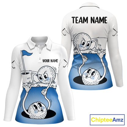 Blue Funny Golf Rescue Team Polo Shirt Custom Name, Golf Ball Cartoon Polo, White Golf Shirt NBT599