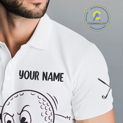 Pink Funny Golf Rescue Team Polo Shirt Custom Name, Golf Ball Cartoon Polo, White Golf Shirt NBT600