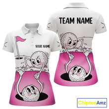 Load image into Gallery viewer, Pink Funny Golf Rescue Team Polo Shirt Custom Name, Golf Ball Cartoon Polo, White Golf Shirt NBT600