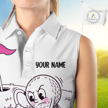Load image into Gallery viewer, Pink Funny Sleeveless Golf Rescue Team Polo Shirt Custom Name, Golf Ball Cartoon Polo, White Golf Shirt NBT600