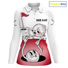 Load image into Gallery viewer, Red Funny Golf Rescue Team Polo Shirt Custom Name, Golf Ball Cartoon Polo, White Golf Shirt NBT601
