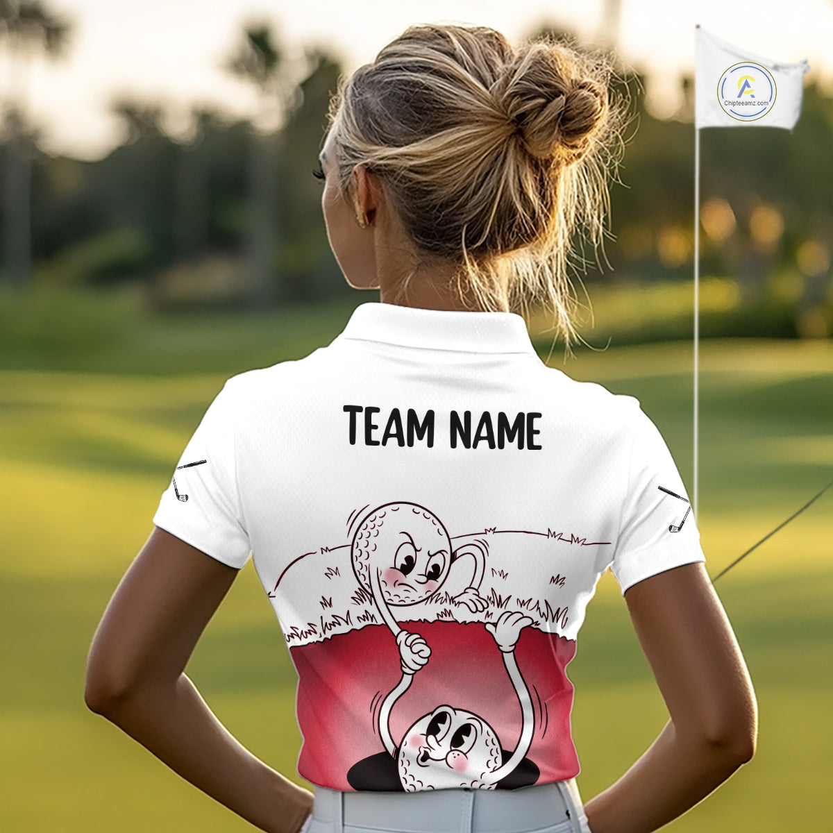 Red Funny Golf Rescue Team Polo Shirt Custom Name, Golf Ball Cartoon Polo, White Golf Shirt NBT601