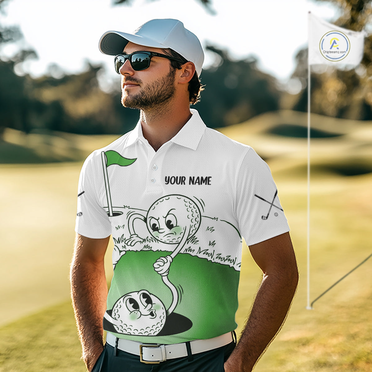Green Funny Golf Rescue Team Polo Shirt Custom Name, Golf Ball Cartoon Polo, Golf Gifts NBT602