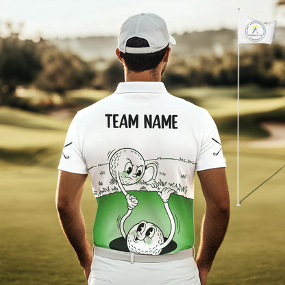 Green Funny Golf Rescue Team Polo Shirt Custom Name, Golf Ball Cartoon Polo, Golf Gifts NBT602