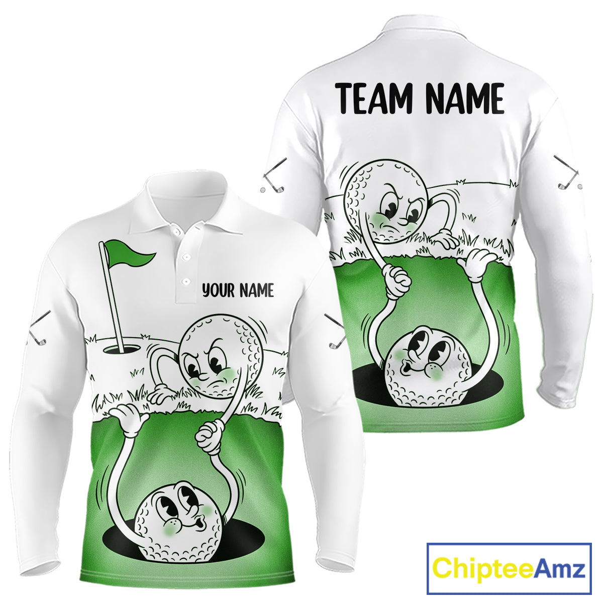 Green Funny Golf Rescue Team Polo Shirt Custom Name, Golf Ball Cartoon Polo, Golf Gifts NBT602