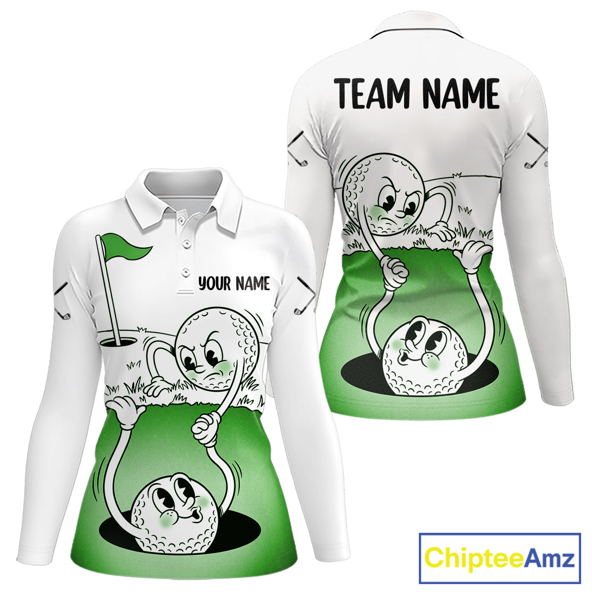 Green Funny Golf Rescue Team Polo Shirt Custom Name, Golf Ball Cartoon Polo, Golf Gifts NBT602