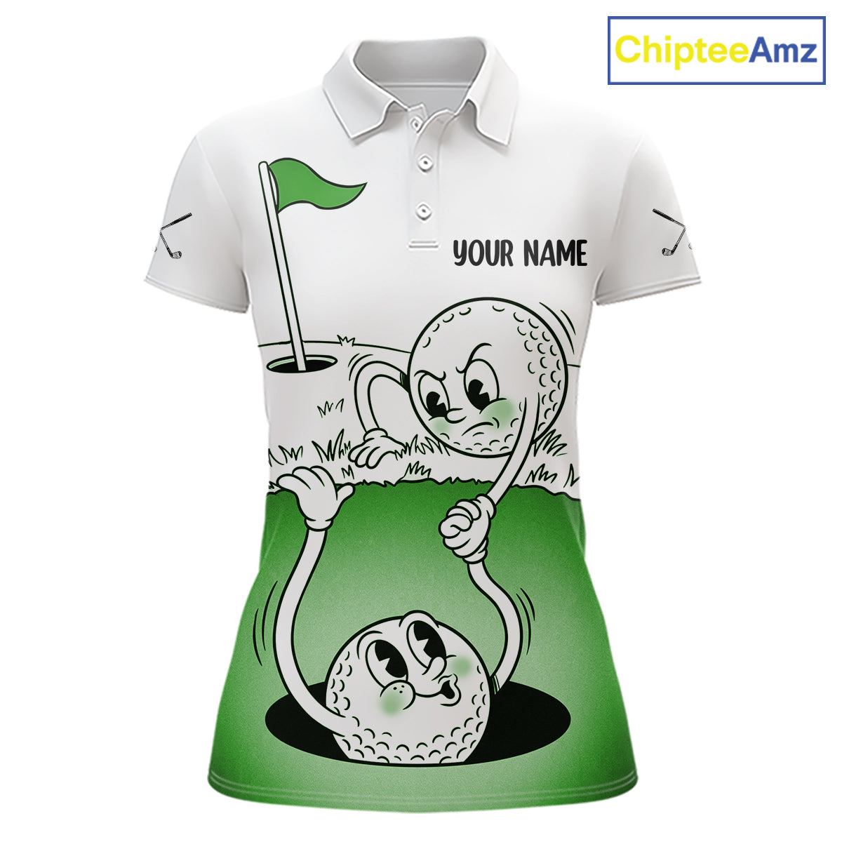 Green Funny Golf Rescue Team Polo Shirt Custom Name, Golf Ball Cartoon Polo, Golf Gifts NBT602