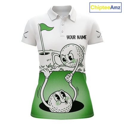 Green Funny Golf Rescue Team Polo Shirt Custom Name, Golf Ball Cartoon Polo, Golf Gifts NBT602