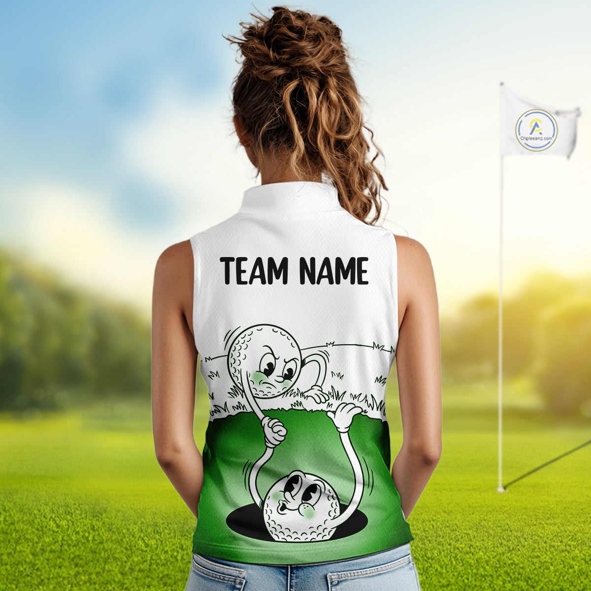 Green Funny Sleeveless Golf Rescue Team Polo Shirt Custom Name, Golf Ball Cartoon Polo, Golf Gifts NBT602