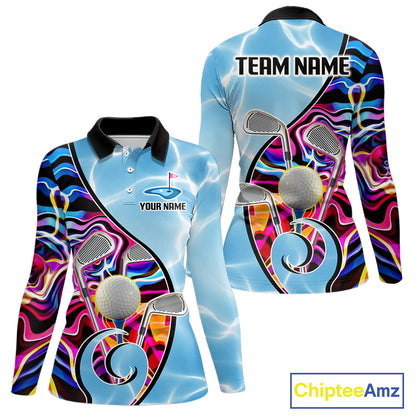Womens Golf Polo Shirt Holographic Marble Golf Pattern For Team, Golf Attire For Women|Blue NBT724