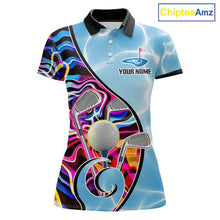 Load image into Gallery viewer, Womens Golf Polo Shirt Holographic Marble Golf Pattern For Team, Golf Attire For Women|Blue NBT724