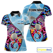 Load image into Gallery viewer, Womens Golf Polo Shirt Holographic Marble Golf Pattern For Team, Golf Attire For Women|Blue NBT724
