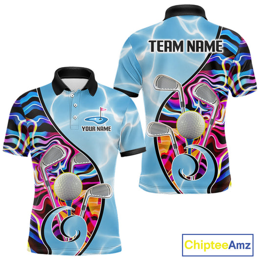 Mens Golf Polo Shirt Holographic Marble Golf Pattern For Team, Golf Attire For Men|Blue NBT724
