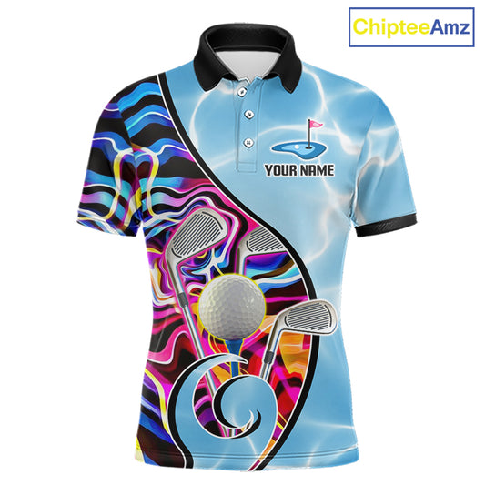Mens Golf Polo Shirt Holographic Marble Golf Pattern For Team, Golf Attire For Men|Blue NBT724