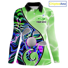 Load image into Gallery viewer, Womens Golf Polo Shirt Holographic Marble Golf Pattern For Team, Golf Attire For Women|Green NBT725