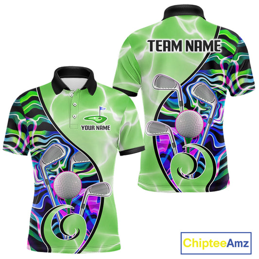 Mens Golf Polo Shirt Holographic Marble Golf Pattern For Team, Golf Attire For Men|Green NBT725