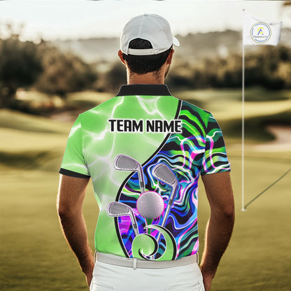 Mens Golf Polo Shirt Holographic Marble Golf Pattern For Team, Golf Attire For Men|Green NBT725