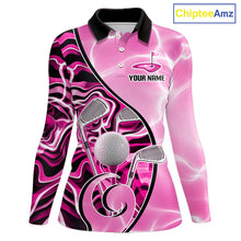Load image into Gallery viewer, Womens Golf Polo Shirt Holographic Marble Golf Pattern For Team, Golf Attire For Women|Pink NBT726