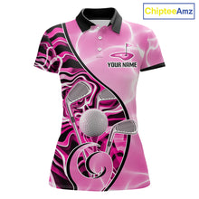 Load image into Gallery viewer, Womens Golf Polo Shirt Holographic Marble Golf Pattern For Team, Golf Attire For Women|Pink NBT726