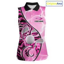 Load image into Gallery viewer, Womens Sleeveless Golf Polo Shirt Holographic Marble Golf Pattern For Team, Golf Attire For Women|Pink NBT726