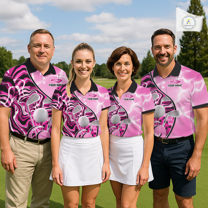 Mens Golf Polo Shirt Holographic Marble Golf Pattern For Team, Golf Attire For Men|Pink NBT726
