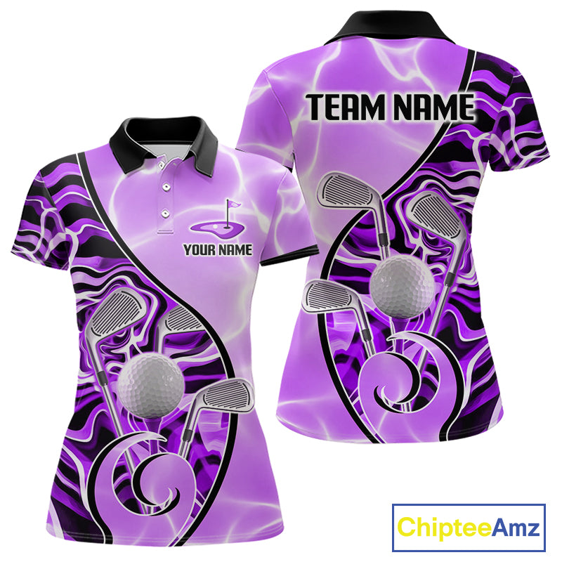Womens Golf Polo Shirt Holographic Marble Golf Pattern For Team, Golf Attire For Women|Purple NBT727