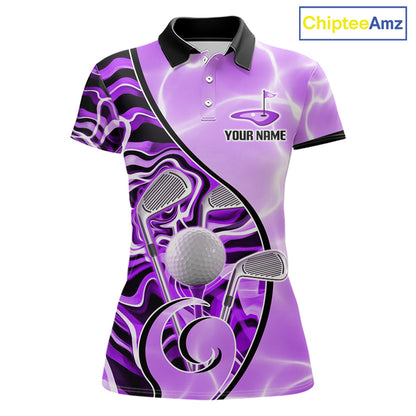 Womens Golf Polo Shirt Holographic Marble Golf Pattern For Team, Golf Attire For Women|Purple NBT727